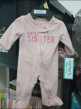 Carter's Pink 'Little Sister' Floral Footed One-Piece